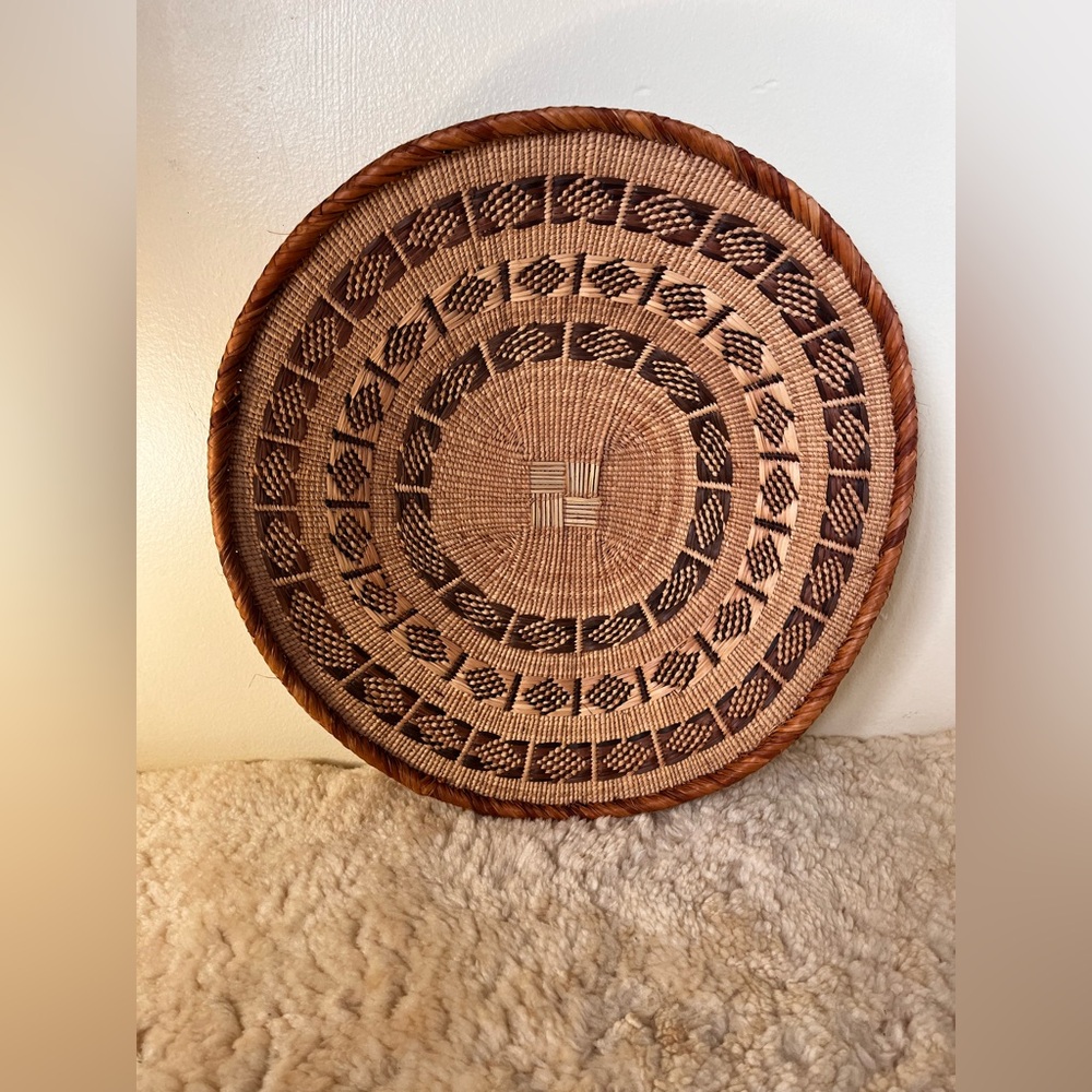 African Tonga Binga Grass Woven Basket Zimbabwe 17” Handmade